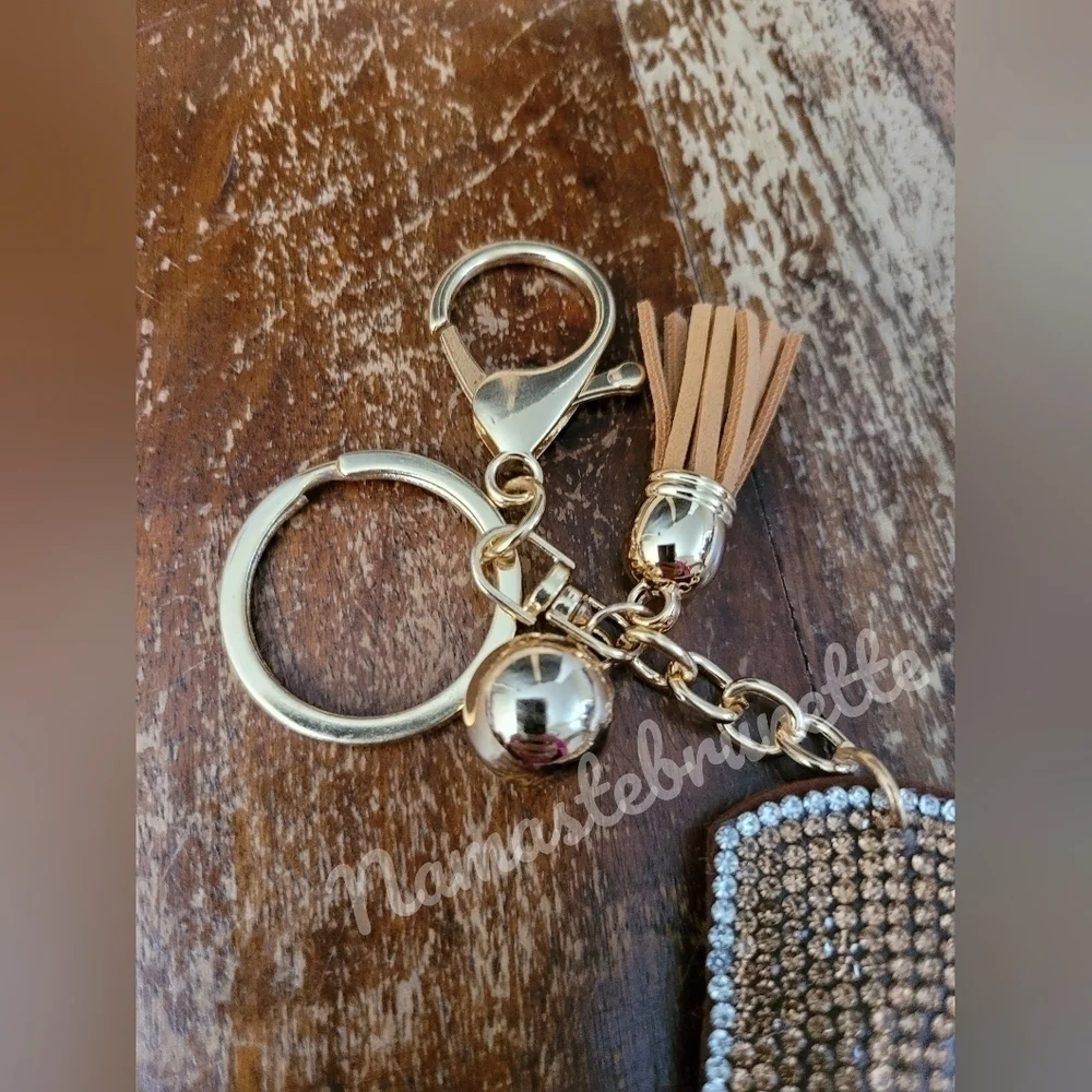 Western Boot Crystal Rhinestone Keychain Bag Charm With Tan Tassel